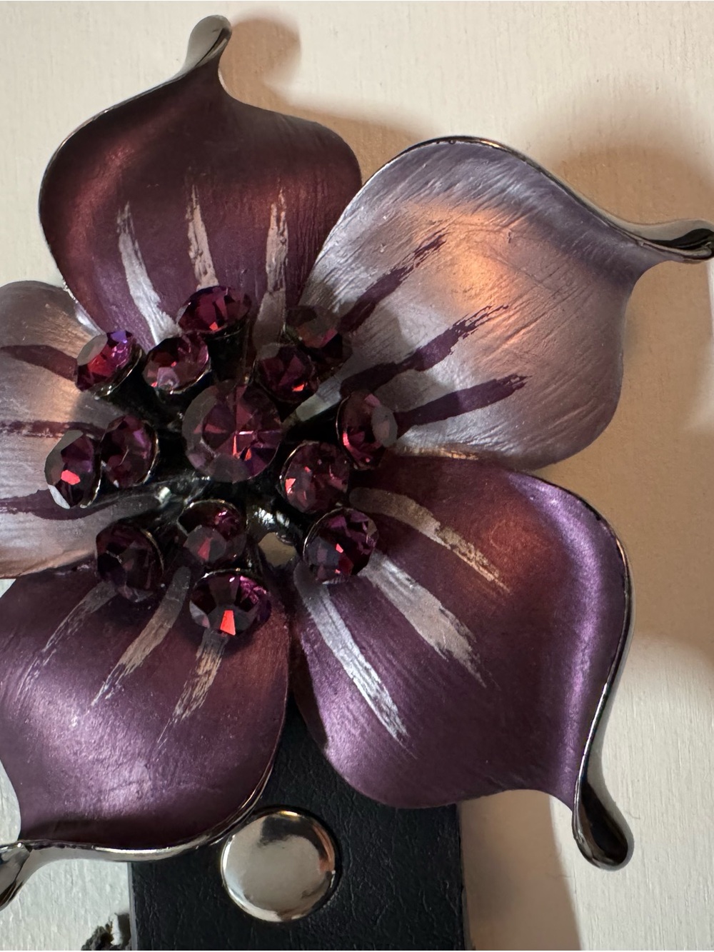 Purple Floral Belt Accent Rhinestones & Vegan leather, 32-40”